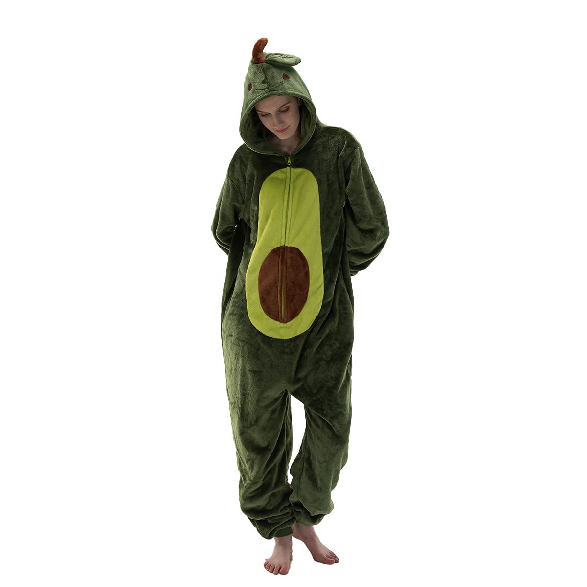 COSUSKET Snug Fit Adult Avocado Oneise Pajamas, Halloween Sherpa Women's Cosplay One Piece Animal Costume Image