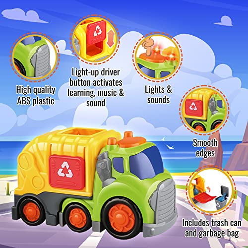 Garbage Truck Toys 8Inch Big Green Recycle Truck Push & Go