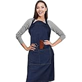 DineNest Unisex Adjustable Bib Denim Apron for Family Chef, Kitchen, BBQ and Studio - Washable Cooking Apron for Kitchen and Home - Multi Pockets Art Café Hairstylist Professional Apron Blue Denim