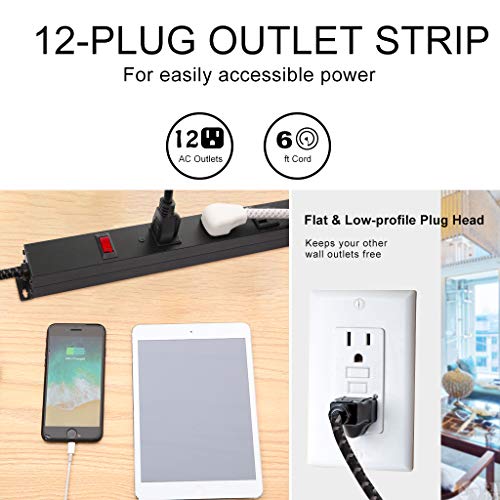 Power Strip Surge Protector, CFMASTER 12 Grounded Outlets with Braided