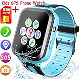 [SIM Card Included] Kids Smartwatch with GPS Tracker, Waterproof Smart Watch for Kids Boys Girls Age 3-12 Year Old, SOS Alarm Clock Digital Wrist Watch Phone Holiday Birthday Gift (Blue)