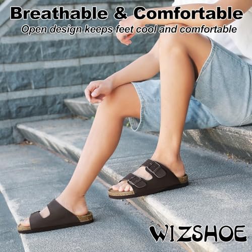 Wizshoe Men's Mules Clogs with Cork Insole Closed Slippers for Home and Garden Adjustable Buckle and Non-Slip Sole 41-46 EU