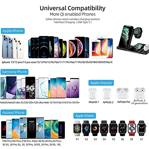 AIHAOYU 18W Fast Wireless Charger 4 in 1 Charging Dock Station for Samsung iPhone 13 12 11 Pro XS MAX XR 8 Plus Apple Watch SE 6 5 4 3 AirPods Pro