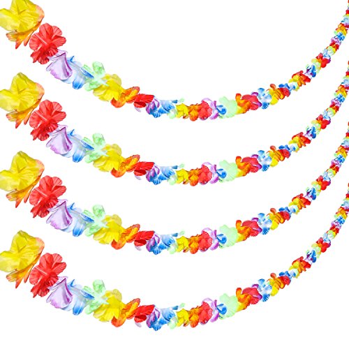 Jovitec 4 Pieces 20 Feet Multicolor Tropical Flower Lei Garland Flower