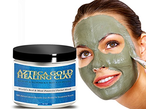 Azteca Gold Bentonite Clay Powder, Simply Best Secret Indian Healing Organic Facial Mask Finest, Purest, Highest Quality Deep Skin Cleanse. (16oz)