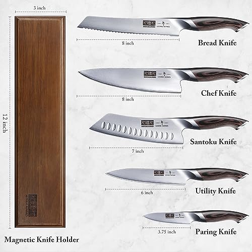 HOSHANHO 6 Piece Kitchen Knife Set, Professional Chef Knife Set, Stainless Steel Kitchen Knife Set with Magnetic Knife Holder