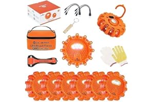 DK-WINER LED Road Flares 6Pack Roadside Emergency car kit Emergency Road Flares Kit with Magnetic Base for Vehicles & Boat | 9 Flash Modes(with Batteries) (8 Pack Rechargeable)