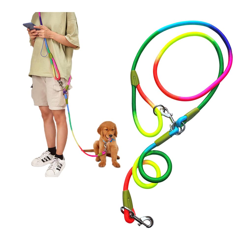 Hands Free Dog Leash for Running Walking Training, Crossbody Double Lead Rope, 1.2cm Thick Nylon Reflective Heavy Duty Leash Belt for Small Medium Large Dogs (Colorful)