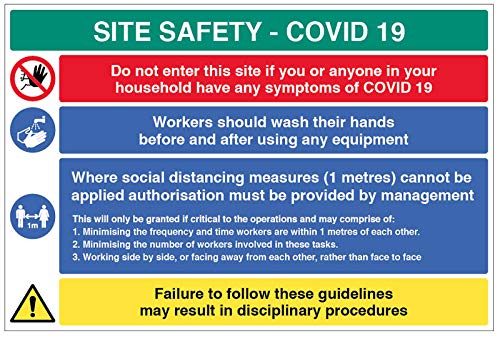 Site Safety COVID19 - wash hands, guidance where 1 metre policy cannot be achieved - 4mm fluted 900x600mm