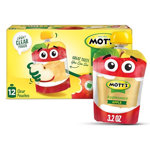 MOTT’S ORIGINAL APPLESAUCE, 3.2 OZ CLEAR POUCHES, 12 COUNT