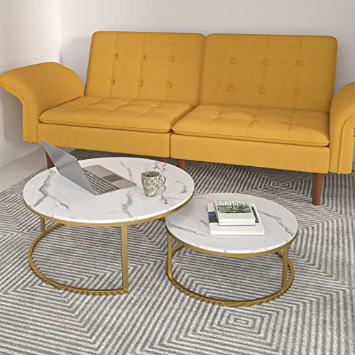 Modern Nesting Coffee Table, Marble Look Sofa Side Nest of Tables Round