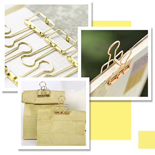 DeedyGo 15 Gold Binder Clips and 65 Cute Paper Clips Assorted Sized Smooth Stainless Steel Clips for Office School Supplies - Thumbnail 3