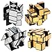 Roxenda Speed Cube Set , Magic Cube Bundle of Gold Mirror S Cube and Silver Windmirror Cube , Irregular Speedcubing 3x3x3 SpeedCube Twisty Box Puzzle