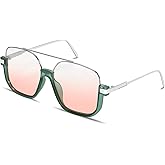 GUVIVI Retro Oversized Aviator Sunglasses for Women Men Square Double Bridge Pilot Sun Glasses 70s Trendy Shades