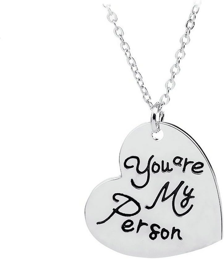 Azfly Heart Shaped Necklace Pendant Silver You are My Person Lovers Couples Best Friends Jersey Gifts for Girlfriend Women Teen Girls Daughter Sun Wife Gift