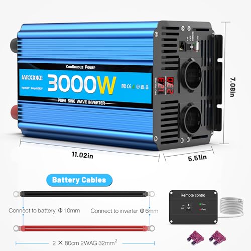 12 V 220 V Pure Sinus 3000 W Voltage Converter with USB and EU AC Current – Peak Power 6000 W Voltage Transformer