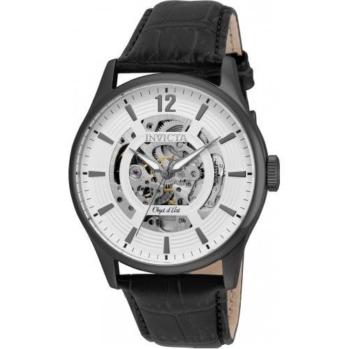 Invicta Men's 'Objet D Art' Automatic Stainless Steel and Leather Casual Watch, Color:Black (Model: 22597)