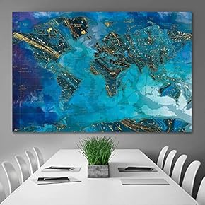 Canvas Map Wall Art Green World Map Picture Artwork Decor Stretched and Framed Ready to Hang - 12x18 inches