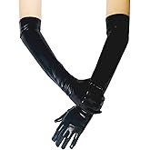 Huralona Womens Long Metalic Satin Gloves Sexy Wet Look Elbow Length Gloves for Evening Party Costume Cosplay Night Club