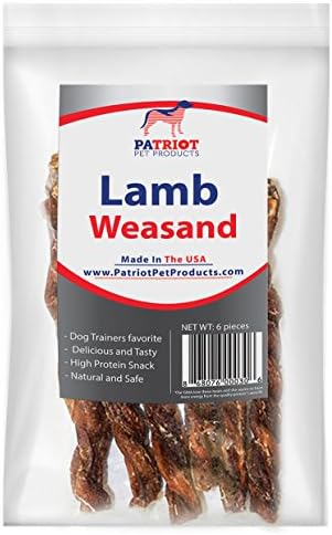 Lamb Weasand Sticks Dog Treats By Patriot Pet: All Natural Jerky Meat For Dogs, Pet Chewing Rolls, 100% Safe For All Breeds