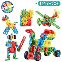 Bu-buildup STEM Toy Set with Wrenches and Screwdriver, Engineering Building Blocks, Educational Construction Toys, Best Learning Toy, 125 Piece Kit with Carry Case for Boy & Girl Age 3, 4, 5, 6, 7, 8