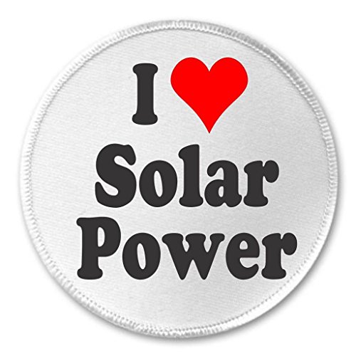 I Love Solar Power 3" Sew On Patch Heart Sun Thermal Energy Earth