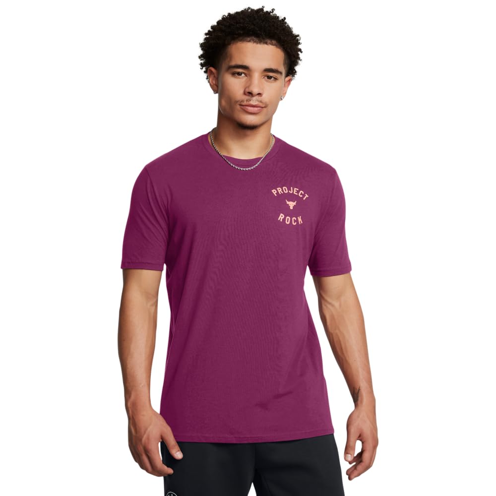 Under Armour Men’s Project Rock 7 Short Sleeve T Shirt, (505) Purple Gemini / / Flare Orange, X-Large Tall