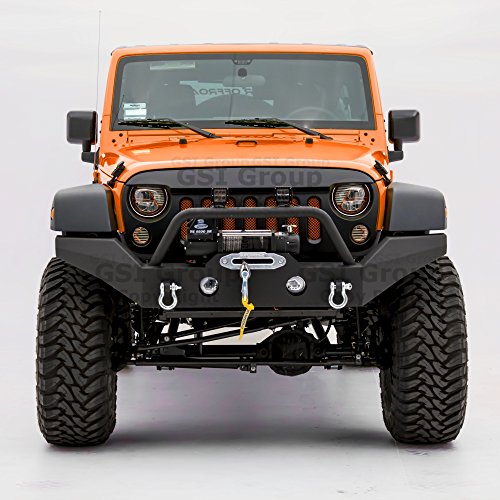 GSI Rock Crawler Full Width Heavy Duty Rock Crawler Front Bumper with Oe Fog Lights Hole and Winch Plate for 07-18 Jeep Wrangler JK