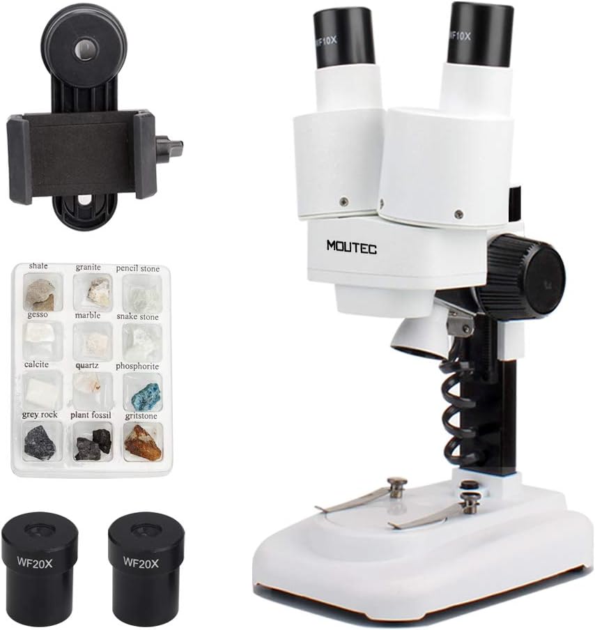 MOUTEC 20X-40X Binocular Stereo Microscope with Smartphone Attachment - A Real Scientific Tool for Observing The Detail Surface of Rocks, Insects, Plants, Electronic Circuit Boards and More
