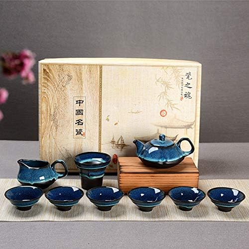 Kung Fu Tea Fambe Glaze, Set of 10, Chinese Porcelain Tea Cups,High Mountain JianZhan Tenmoku Tea Cup,Chinese Crafts Mug Designer Collection Ceremony Ancient Style Hand Work Handcrafted