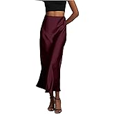 SHENHE Women's Satin Maxi Skirts High Waisted A Line Long Skirts Elegant Office Skirts