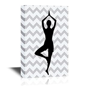 Canvas Wall Art - Silhouette of Woman Practicing Yoga on Chevron Background - Gallery Wrap Modern Home Art | Ready to Hang - 12x18 inches