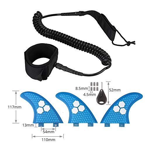 Tanice Surfboard Fins 3 Fins G5 Size FCS Base Surfboard Thrusters with 10'' Coiled Leash, 1 Fin Key and 6 Screws - Thumbnail 5