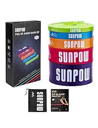 SUNPOW Pull Up Assistance Bands - Set of 5 Resistance Crossfit Heavy Duty Workout Weight Lifting Exercise Stretch Fitness Bands Assist Set for Body, Instruction Guide and Carry Bag Included