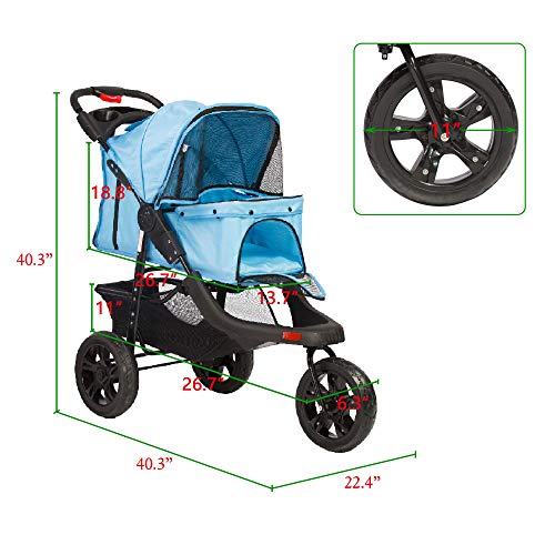Vilobos Foldable Large Pet Jogger Stroller for Dog/Cat,Portable Three Wheels Pet Stroller with Extra Large Storage Space - Thumbnail 2