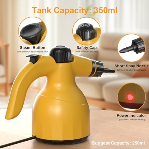 Handheld Steam Cleaner with 10 Accessories – Multi-Surface Pressurized Steamer for Home, Kitchen, Tile, Floor, Grout, Upholstery, Couch & Car Cleaning – Chemical-Free Steam Disinfection