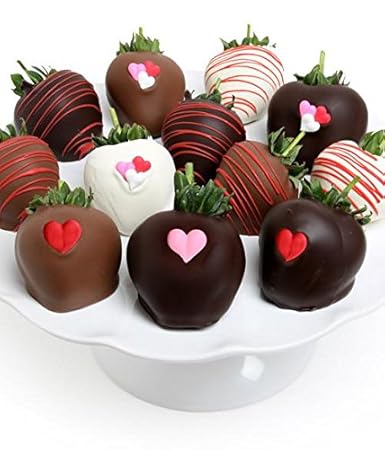 fresas de chocolate belga 12 piezas de corazones de amor decorados con leche oscuro y caja de regalo de chocolate blanco