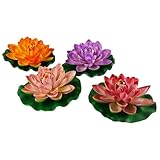 Navadeal 4pcs Large Artificial Pink Purple Orange Floating Lotus Home Garden Pond