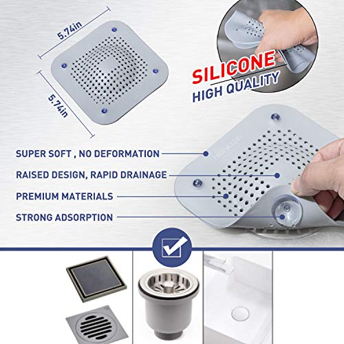 Holikme Drain Hair Catcher Shower Drain Cover, 2 Pack Silicone Drain Protector with 12
