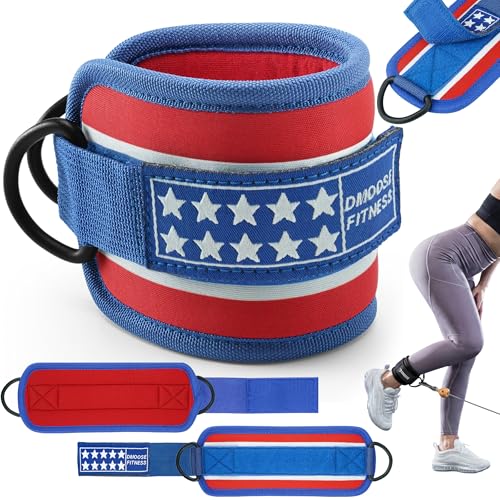 DMoose Fitness Ankle Strap for Cable Machines - Padded Gym Cuffs for Kickbacks, Glute Workouts, Leg Extensions, and Hip Abductors for Men and Women, Steel Double D Ring, Adjustable Neoprene Support