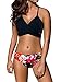 Bikini Women's Swimsuit Criss Cross Halter Style Top with Floral Print Bathing Suit Bottoms Underwear for Girl Black