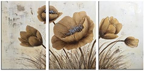 Poppies Handmade Oil Painting 3 Panels Beauty Flowers Modern Artwork Retro Abstract Art Ready to Hang for Wall Decor Home Decoration 16x24in