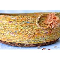 Tan Cat Bed Basket, Storage Organizer, Handmade Fiber Art Bowl, Cotton Pet Bed Furniture, Artisan Batik Fabric Basket, Dog Bed