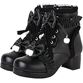 Meefit Women Platform Boots Lace Up Chunky Heel Ankle Boots with Bow Cosplay Winter Shoes