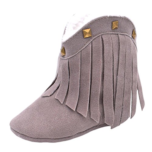 FireFrog Baby Girl Cowgirl Rivet Fring Mid Calf Winter Moccassins Snow Boots Crib Shoes Grey 0-6 Months