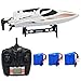 Blomiky TKKJ H102 20MPH+ Racing White RC Boat 2.4Ghz 4CH High Speed Remote Control Boat for Pool Lake and River Extra 2 Battery H102
