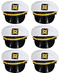 Bottles N Bags White Nautical Captain Sailing Hats (6 Pack) Great Cruise Accessory by
