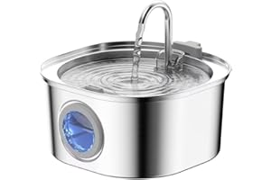 PEKTACO Cat Water Fountain Stainless Steel, 3.2L/108oz Cat Water Dispenser with Quiet Water Pump and Water-Level Window, Dishwasher Safe Pet Drinking Fountain for Cats Indoor with Replacement Filter
