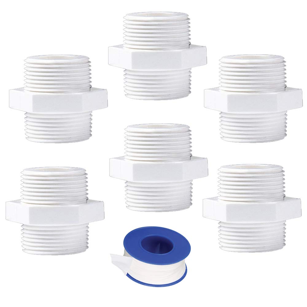 YOFASEN White Water Pipe Connectors - PVC Pipe Fittings Adapter Connector Fitting, 25mm, 6pcs (+ 1pcs Tape)