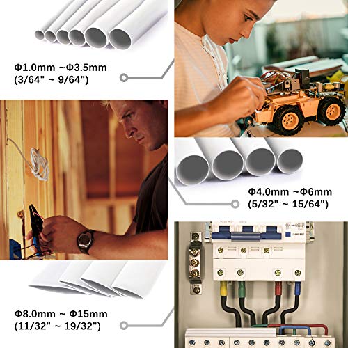 Heat Shrink Tubing Kit,14 Sizes White Heat Shrink Tube, Shrink Ratio 2